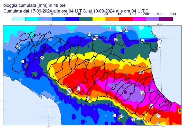 Pioggia cumulata 16-17 settembre 2024